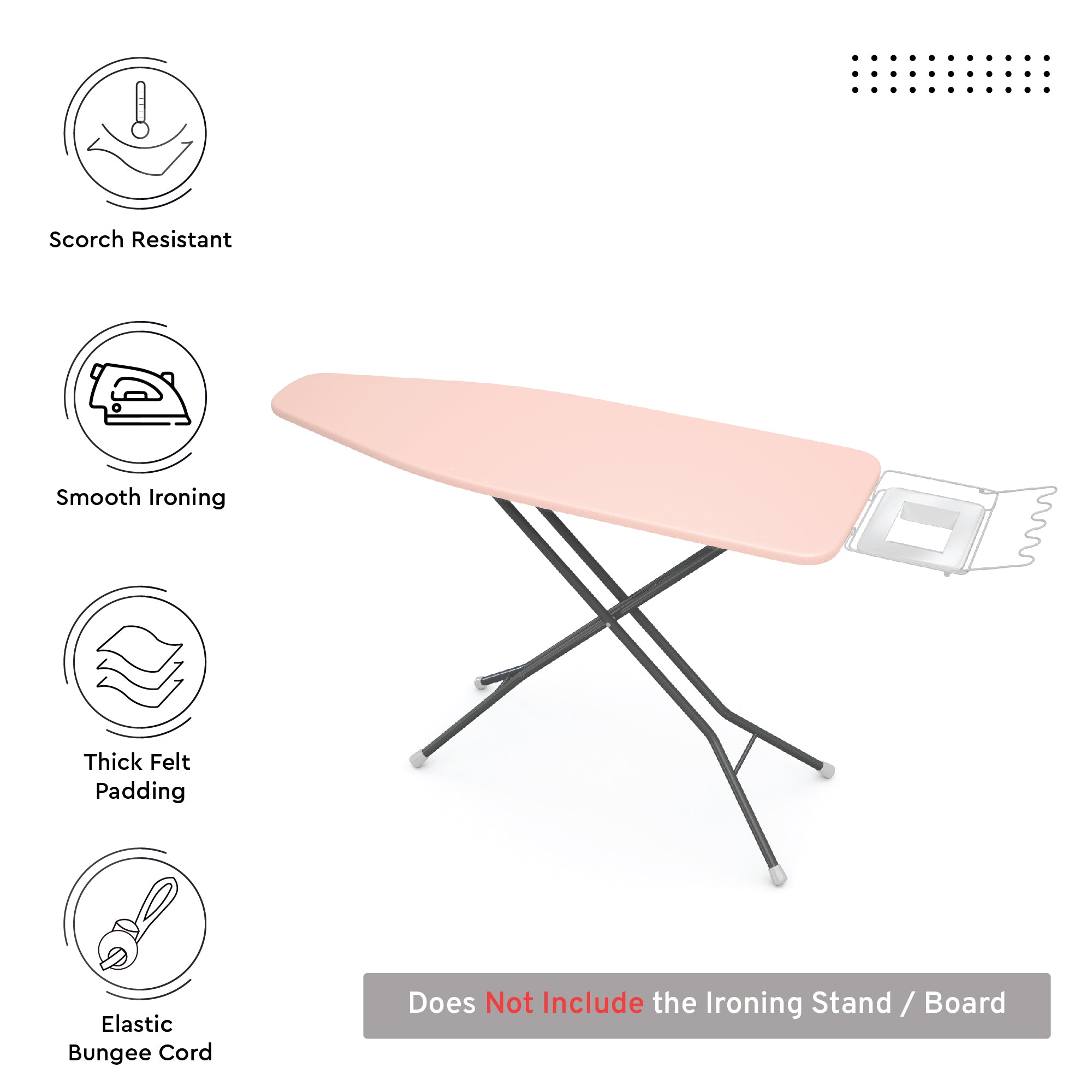 Canvas Powder Pink Ironing Board Cover (Pack of 1)