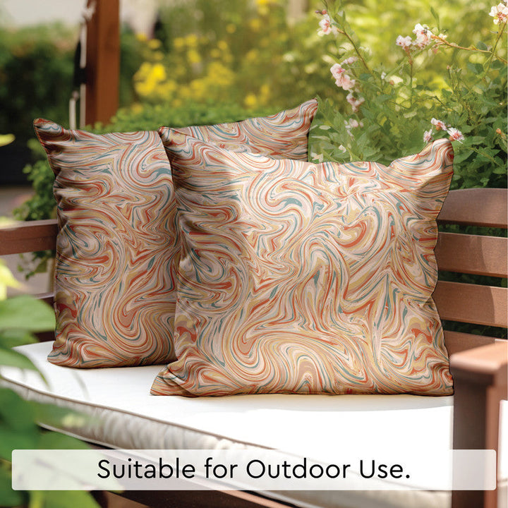 Blackout Polyester Marble Peach Cushion Cover (Pack of 2)