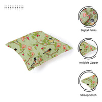 Blackout Polyester Sage Green Birds Cushion Cover (Pack of 2)