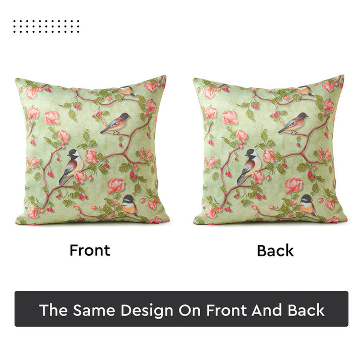 Blackout Polyester Sage Green Birds Cushion Cover (Pack of 2)