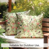 Blackout Polyester Sage Green Birds Cushion Cover (Pack of 2)