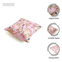 Blackout Polyester Dusty Pink Birds Cushion Cover (Pack of 2)