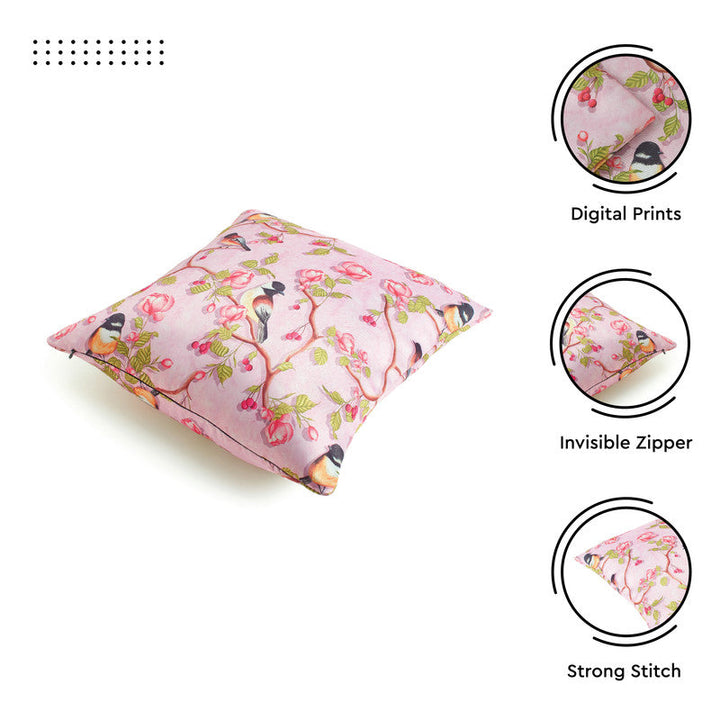 Blackout Polyester Dusty Pink Birds Cushion Cover (Pack of 2)