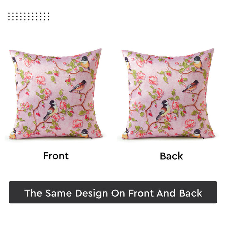 Blackout Polyester Dusty Pink Birds Cushion Cover (Pack of 2)