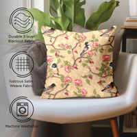 Blackout Polyester Pale Gold Birds Cushion Cover (Pack of 2)