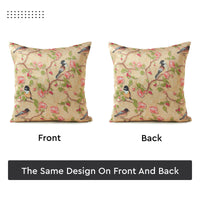 Blackout Polyester Pale Gold Birds Cushion Cover (Pack of 2)