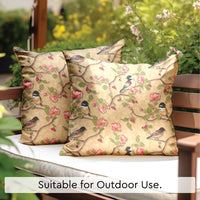 Blackout Polyester Pale Gold Birds Cushion Cover (Pack of 2)