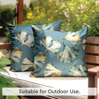 Blackout Polyester Gingko Blue Cushion Cover (Pack of 2)