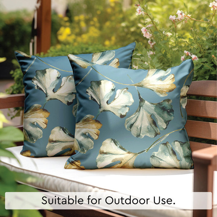 Blackout Polyester Gingko Blue Cushion Cover (Pack of 2)