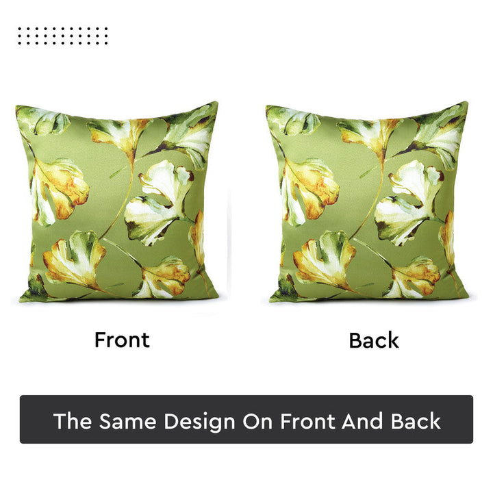 Blackout Polyester Gingko Green Cushion Cover (Pack of 2)