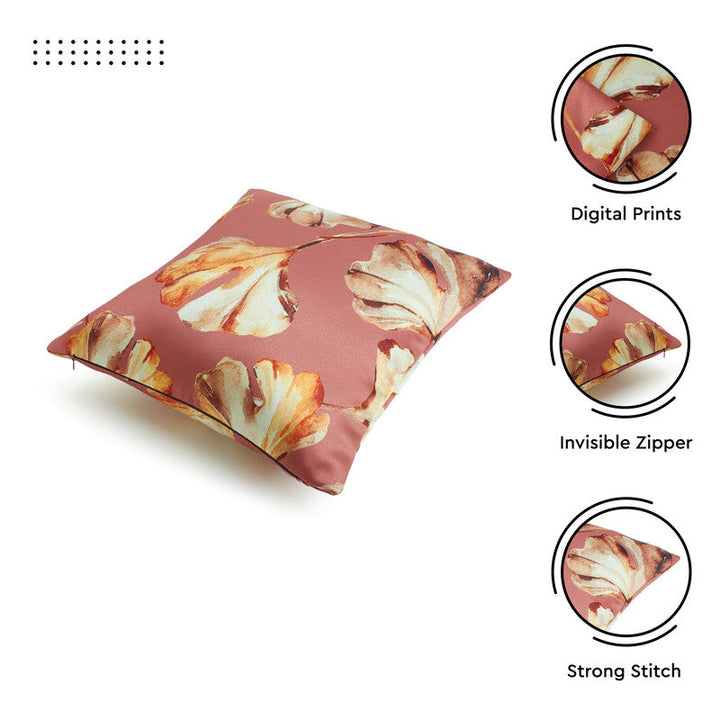 Blackout Polyester Gingko Plum Cushion Cover (Pack of 2)