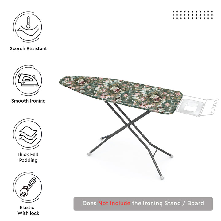 20s Cotton Twill Green Roses Ironing Board Cover (Pack of 1)