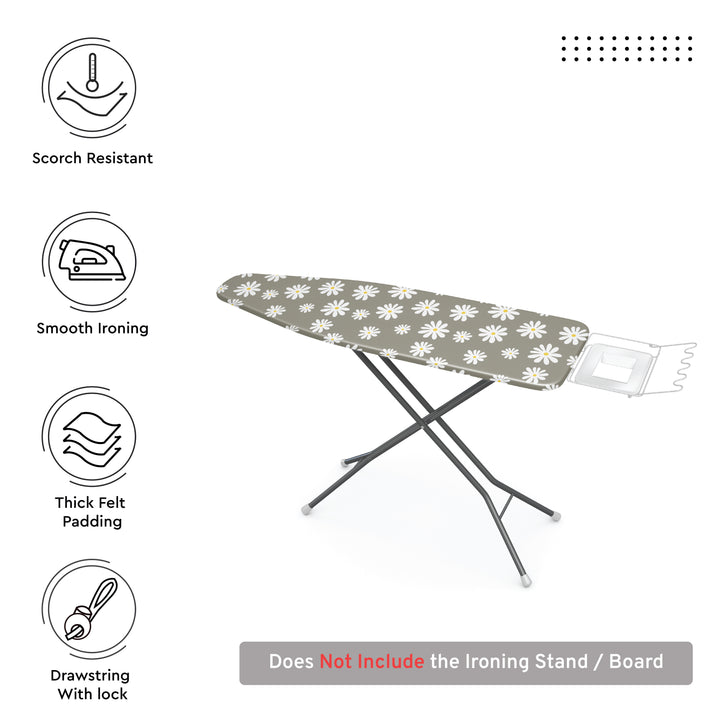Cotton Daisy Grey Ironing Board Cover (Pack of 1)