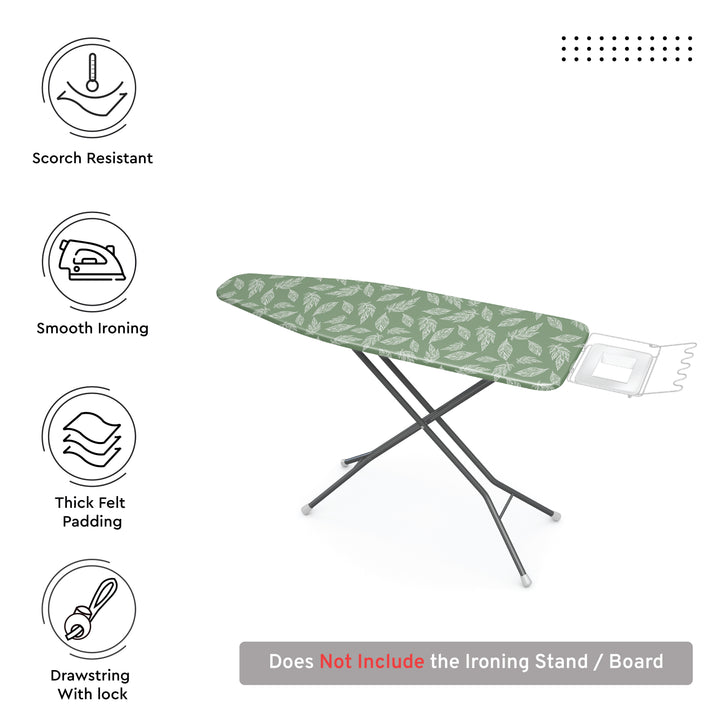 Cotton Big Leaves Green Ironing Board Cover (Pack of 1)