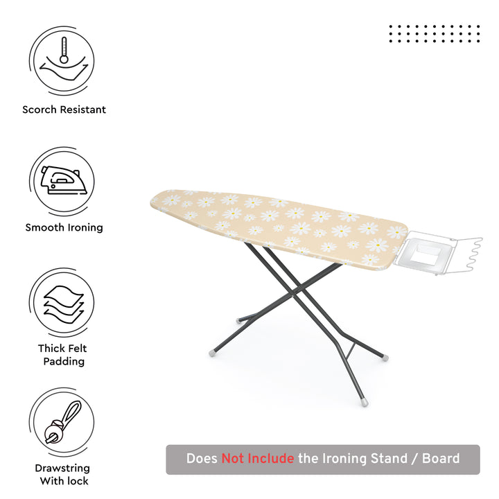 Cotton Daisy Beige Ironing Board Cover (Pack of 1)