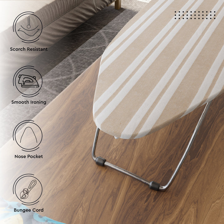 Cotton Franca Beige Stripes Ironing Board Cover (Pack of 1)